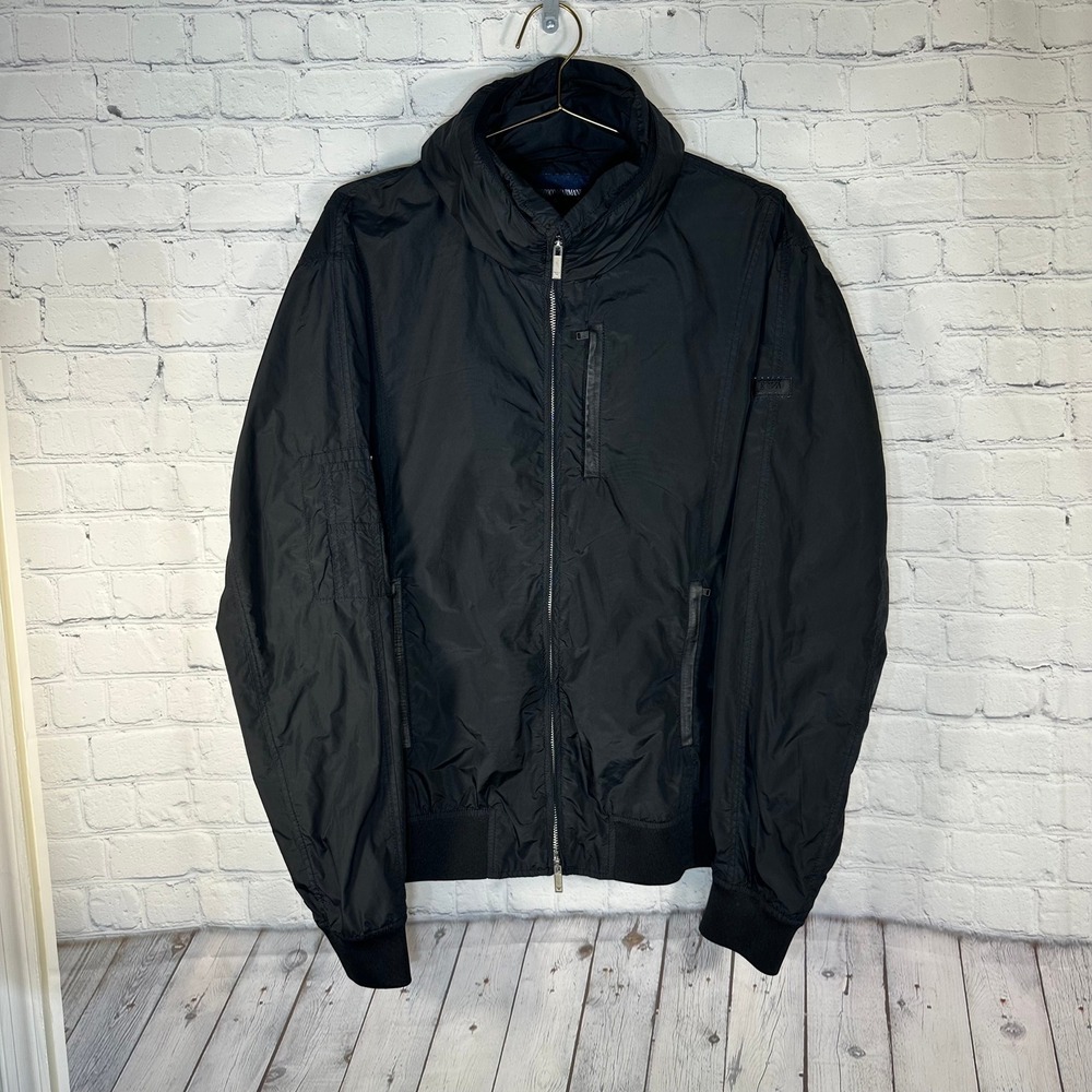 Emporio Armani Jeans Mens XXL Black Nylon Bomber Jacket Full Zip Lightweight EA